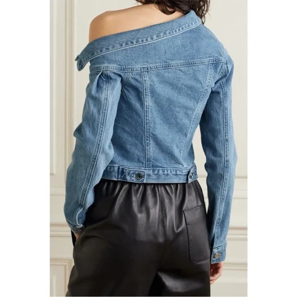 NEW RtA Rebecca One Shoulder Denim Jacket Natural Blue XS